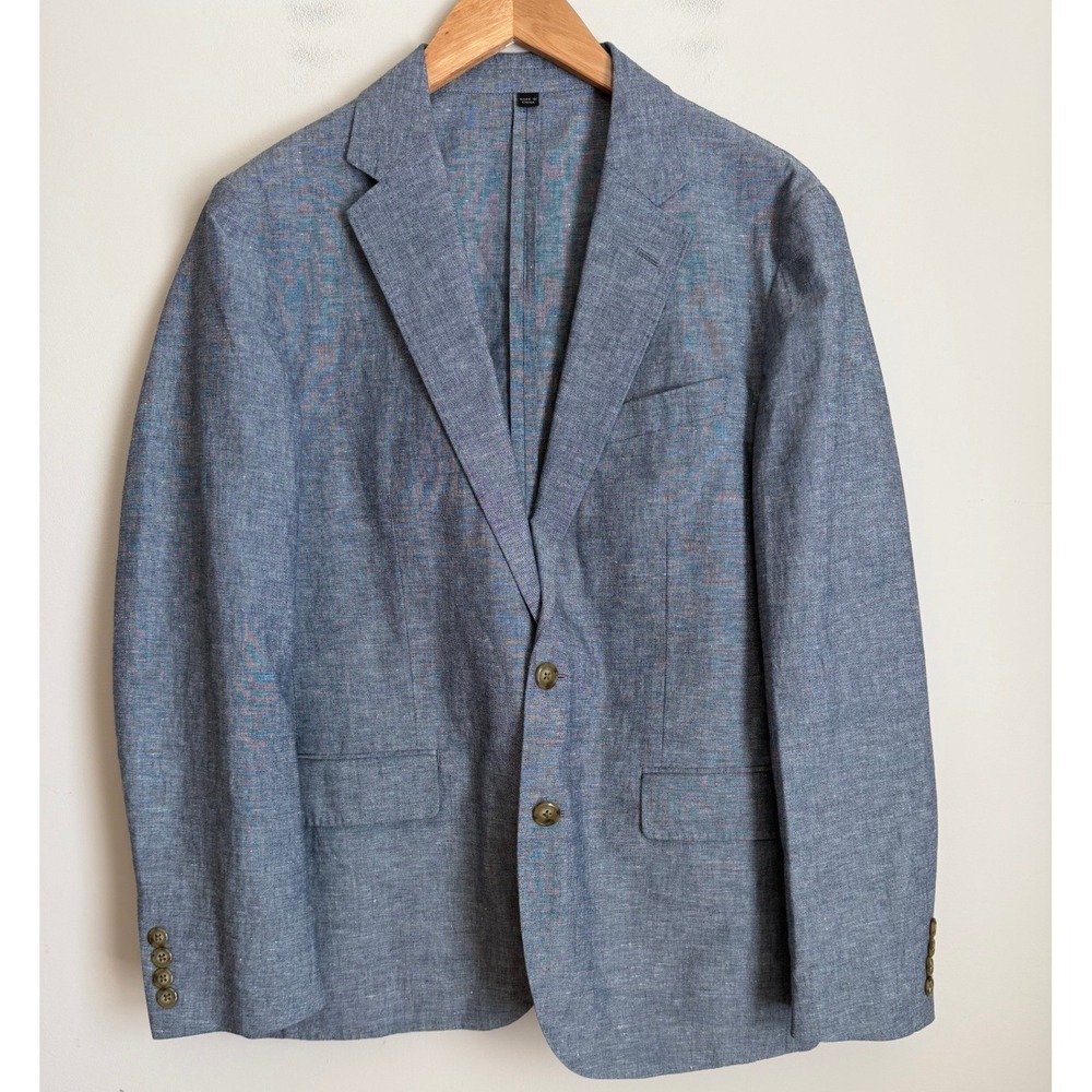 J.Crew Ludlow Slim Fit Blazer Unstructured Men 38S Suit Jacket Linen Cotton Blue